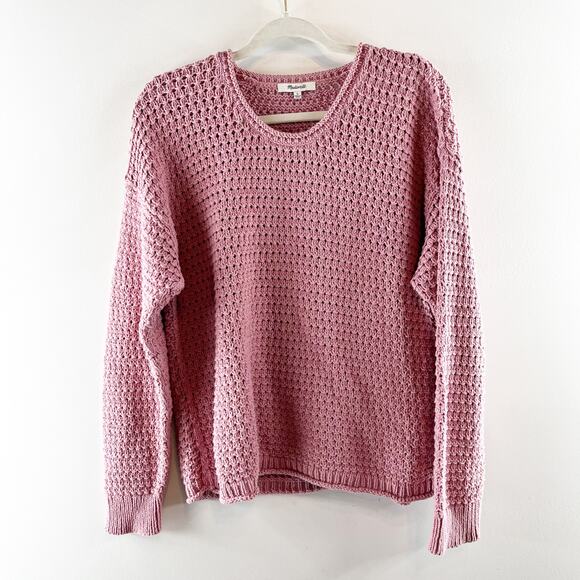 Madewell Open Stitch Austen Crewneck Pullover Sweater Weathered Berry Pink Large - Picture 2 of 5